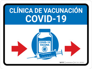 Covid-19 Vaccination Clinic Right Arrow Blue Spanish Landscape - Wall Sign