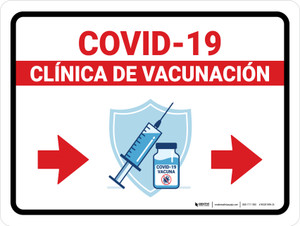 Covid-19 Vaccination Clinic Right Arrow Red Spanish Landscape - Wall Sign