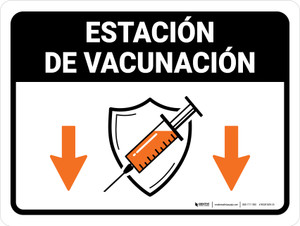 Vaccination Station Down Arrow Spanish Landscape - Wall Sign