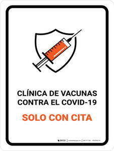 Covid-19 Vaccine Clinic By Appointment Only Spanish Portrait - Wall Sign