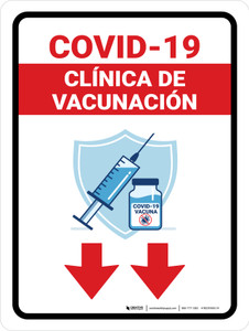 Covid-19 Vaccination Clinicdown Arrow Red Spanish Portrait - Wall Sign