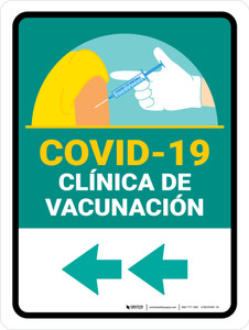 Covid-19 Vaccination Clinic Left Arrow Green Spanish Portrait - Wall Sign