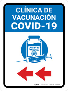 Covid-19 Vaccination Clinic Left Arrow Blue Spanish Portrait - Wall Sign