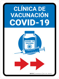 Covid-19 Vaccination Clinic Right Arrow Blue Spanish Portrait - Wall Sign