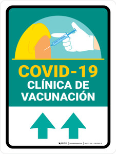 Covid-19 Vaccination Clinic Up Arrow Green Spanish Portrait - Wall Sign