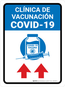 Covid-19 Vaccination Clinic Up Arrow Blue Spanish Portrait - Wall Sign
