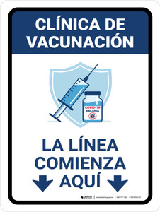 Vaccination Clinic: Line Starts Here Blue Spanish Portrait - Wall Sign