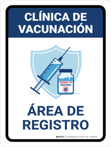 Vaccination Clinic: Registration Area Blue Spanish Portrait - Wall Sign