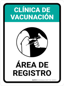Vaccination Clinic: Registration Area Green Spanish Portrait - Wall Sign