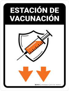Vaccination Station Down Arrow Spanish Portrait - Wall Sign