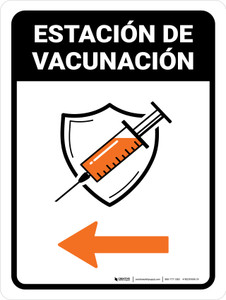 Vaccination Station Left Arrow Spanish Portrait - Wall Sign