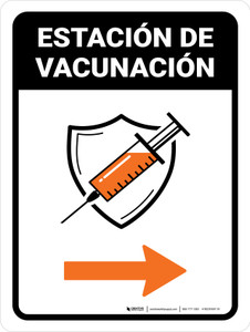 Vaccination Station Right Arrow Spanish Portrait - Wall Sign