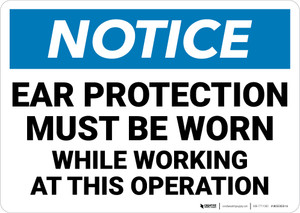 Notice: Ear Protection While Working Operation - Wall Sign
