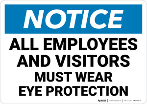 Notice: All Employees and Visitors Must Wear Eye Protection - Wall Sign