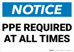 Notice: PPE Required At All Times - Wall Sign