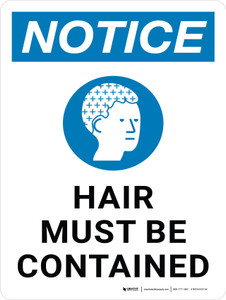Notice: Hair Must Be Contained Portrait - Wall Sign