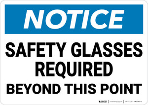 Notice: Safety Glasses Required Beyond This Point - Wall Sign
