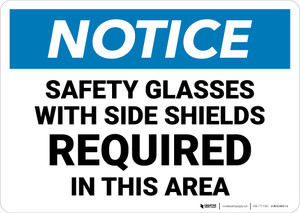 Notice: Safety Glasses with Shields Required In This Area - Wall Sign