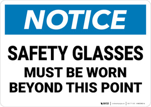 Notice: Safety Glasses Must Be Worn Beyond This Point - Wall Sign