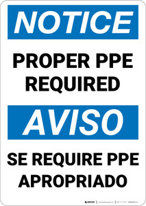 Notice: Proper PPE Required Bilingual Spanish - Wall Sign
