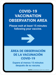 Covid-19 Vaccination Observation Area: Right Arrow Bilingual Portrait - Wall Sign