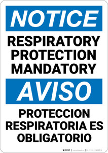 Notice: Respiratory Protection Mandatory Bilingual Spanish - Wall Sign