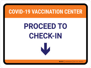 Covid-19 Vaccination Center: Proceed To Check In Down Arrow Landscape - Wall Sign