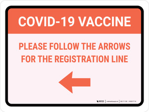 Covid-19 Vaccine: Please Follow The Arrows For The Registration Line Left Arrow Landscape - Wall Sign