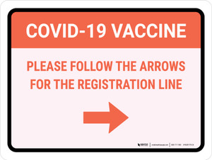 Covid-19 Vaccine: Please Follow The Arrows For The Registration Line Right Arrow Landscape - Wall Sign