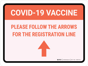 Covid-19 Vaccine: Please Follow The Arrows For The Registration Line Up Arrow Landscape - Wall Sign