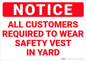 Notice: Customers Required to Wear Safety Vest in Yard - Wall Sign