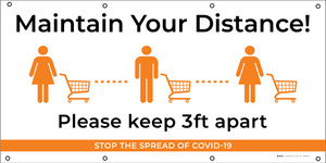 Maintain Your Distance Please Keep 3Ft Apart with Icons - Banner