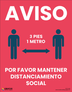 Notice: Please Maintain Social Distancing (3 Feet/1 Meters) (Spanish) - Poster Notice: Please Maintain Social Distancing (3 Feet/1 Meters) (Spanish) - Poster