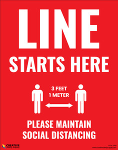 Line Starts Here Maintain Social Distancing 3 Feet (Red) - Poster Line Starts Here Maintain Social Distancing 3 Feet (Red) - Poster