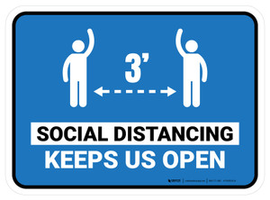 Social Distancing Keeps Us Open Blue 3ft Rectangular - Floor Sign