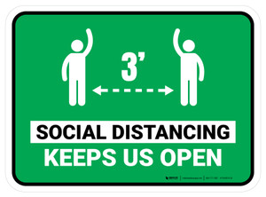 Social Distancing Keeps Us Open Green 3ft Rectangular - Floor Sign