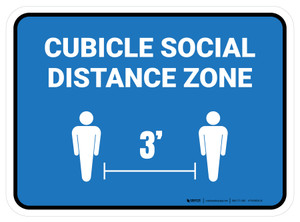 Cubicle Social Distance Zone 3ft Blue Rectangle - Floor Sign