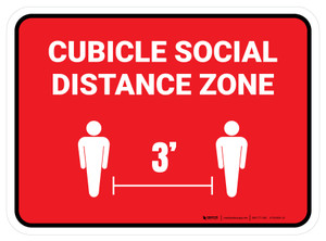 Cubicle Social Distance Zone 3ft Red Rectangle - Floor Sign