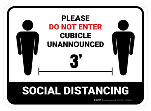 Social Distancing: Please Do Not Enter Cubicle Unannounced 3ft White Rectangle - Floor Sign