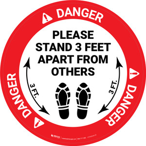 Danger: Please Stand 3 Feet Apart From Others Shoe Prints - Circular - Floor Sign
