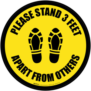 Please Stand 3 Feet Apart From Others Shoe Prints Black Border - Circular - Floor Sign