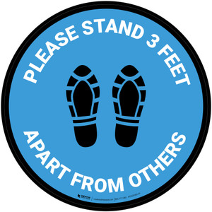 Please Stand 3 Feet Apart From Others Shoe Prints Blue - Circular - Floor Sign
