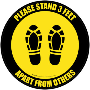 Please Stand 3 Feet Apart From Others Shoe Prints Yellow Black Border - Circular - Floor Sign