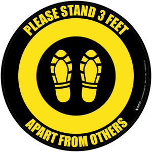 Please Stand 3 Feet Apart From Others Shoe Prints Yellow/Black - Circular - Floor Sign