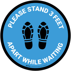 Please Stand 3 Feet Apart While Waiting Shoe Prints Blue - Circular - Floor Sign