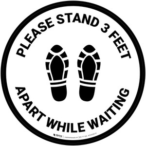 Please Stand 3 Feet Apart While Waiting Shoe Prints - Circular - Floor Sign