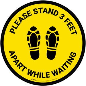 Please Stand 3 Feet Apart While Waiting Shoe Prints Yellow - Circular - Floor Sign