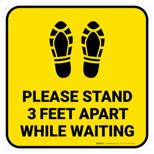 Please Stand 3 Feet Apart While Waiting Shoe Prints Yellow Square