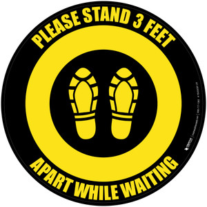 Please Stand 3 Feet Apart While Waiting Shoe Prints Yellow/Black - Circular - Floor Sign