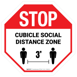 Stop: Cubicle Social Distance Zone 3ft with Icon Stop Sign - Floor Sign